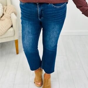 Lovervet x MOCO Tummy Control Kick Flare Cropped Jeans Dark Wash